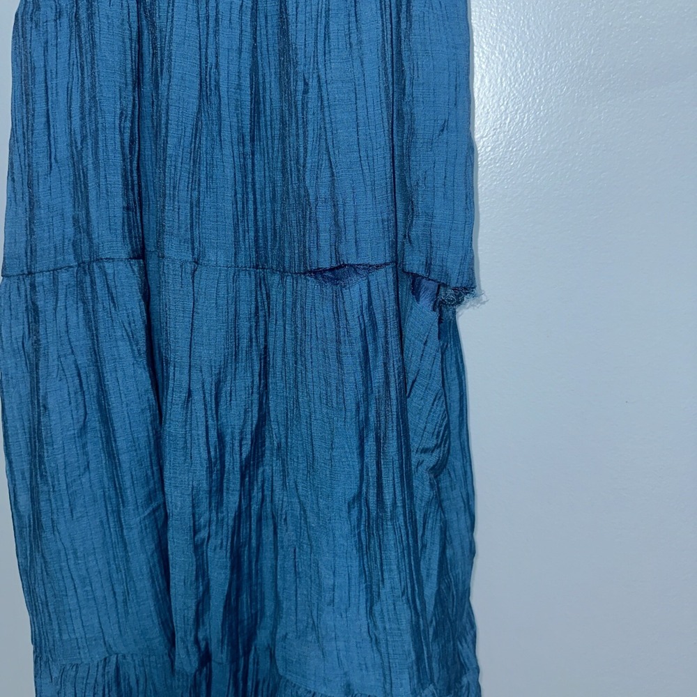 Socialite Crinkle Tiered Sleeveless Midi Dress Lined Dark Teal Blue Size S - Picture 9 of 12